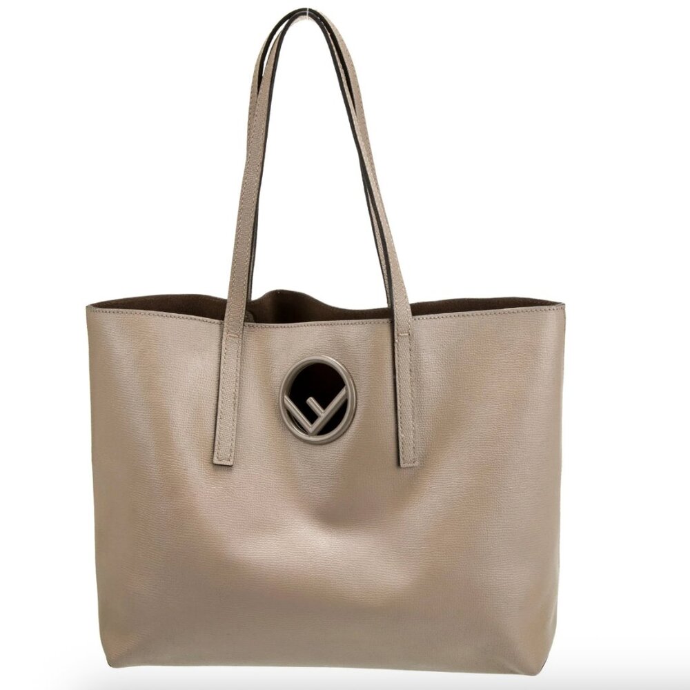 FENDI Vienna Leather Logo Shopping Tote w/Zippered Pouch